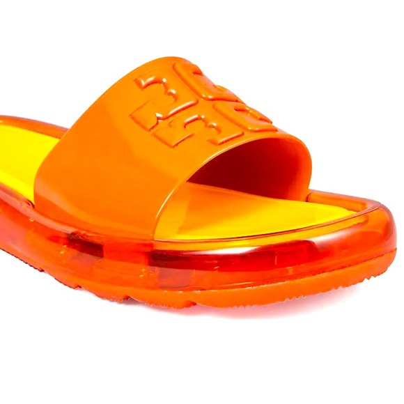 NIB Tory Burch Bubble Jelly Slides Chipotle Spice/Golden Bright Raised DoubleT-9 - Picture 6 of 9